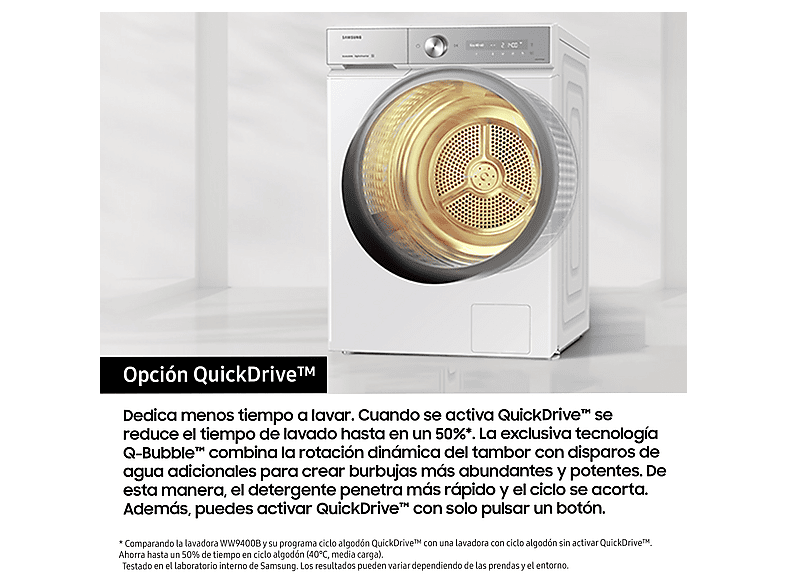 Lavadora carga frontal - Samsung WW90DB8U95GHU3, 9 kg, 1400 rpm, AI QuickDrive™, Clasificación Energética A, Blanco — foto 3