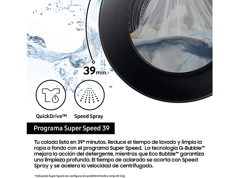 Lavadora carga frontal - Samsung WW90DB8U95GHU3, 9 kg, 1400 rpm, AI QuickDrive™, Clasificación Energética A, Blanco — foto 5