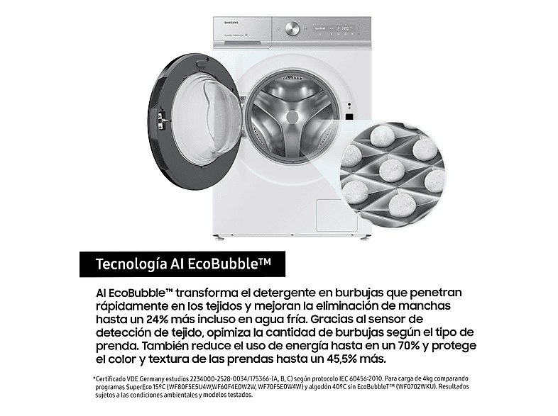 Lavadora carga frontal - Samsung WW90DB8U95GHU3, 9 kg, 1400 rpm, AI QuickDrive™, Clasificación Energética A, Blanco — foto 6