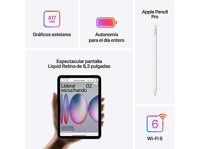 Apple iPad mini (2024), 512 GB, Gris espacial, WiFi, 8.3", Chip A17 Pro, iPadOS — foto 6
