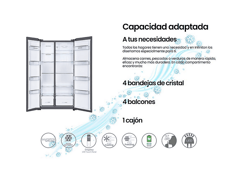 Frigorifico americano - INFINITON SBS-A174I, No Frost, Altura 176,8 cm, Capacidad 505 l, Inox — foto 3