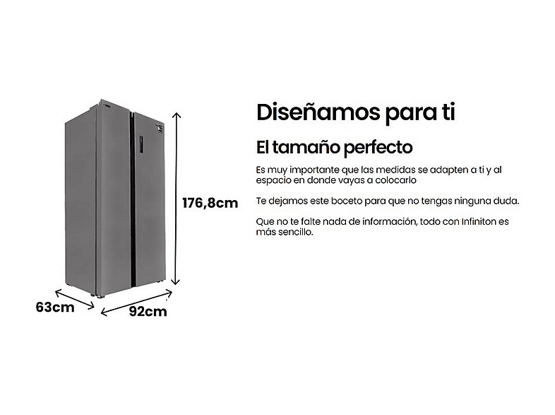 Frigorifico americano - INFINITON SBS-A174I, No Frost, Altura 176,8 cm, Capacidad 505 l, Inox — foto 8