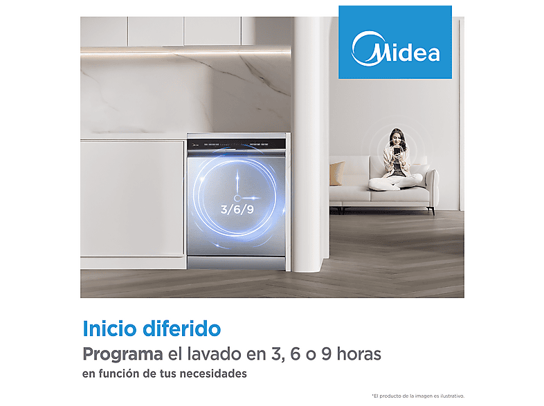 Lavavajillas - Midea MFD60S080X, 12 Servicios, 4 Programas, Ancho 59.8 cm, Inicio Diferido, Inox — foto 10