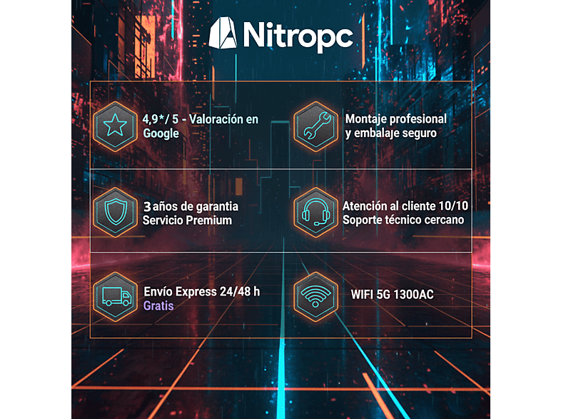 PC Gaming - NITROPC Avanzado, AMD Ryzen 5 5600X (6 núcleos, 12 hilos | 3,60 GHz hasta 4,60 GHz), 16 GB RAM, 1 TB SSD, GeForce RTX™ 3050, Windows 11 Pro, Blanco — foto 2