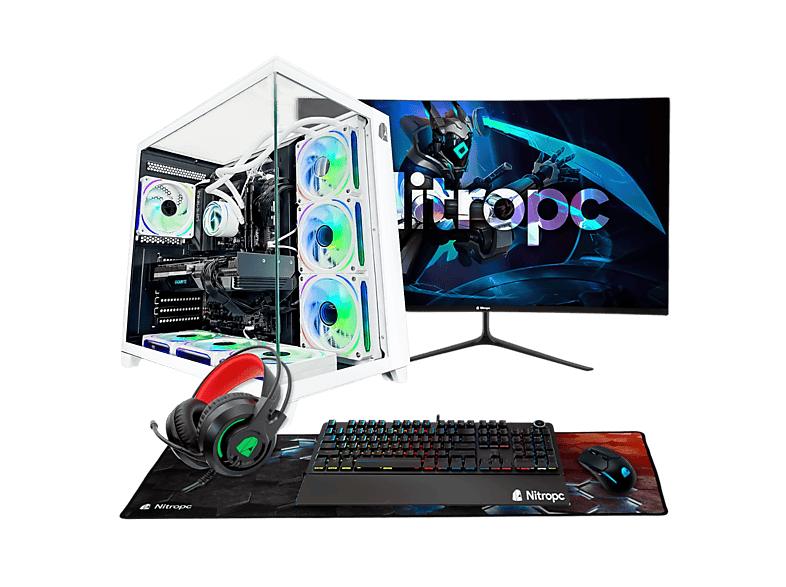 Pack PC gaming - NITROPC Pack Extremo, Intel Core i7-12700KF (12 núcleos, 20 hilos | 3,60 GHz hasta 5,00 GHz), Monitor 27" 300Hz, 32 GB RAM, 1 TB SSD, GeForce RTX™ 5060, Windows 11 Pro, Monitor 27 " Full-HD, Blanco