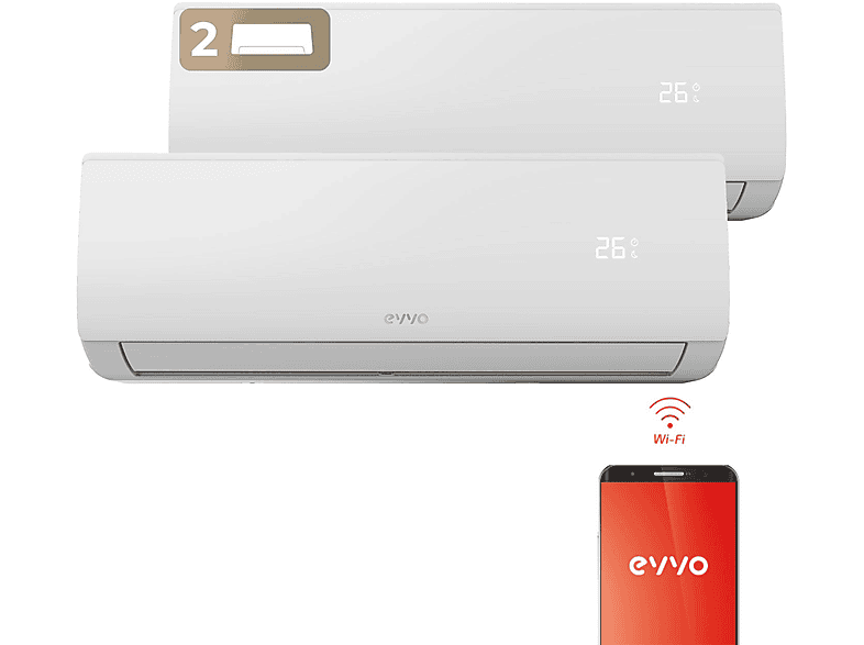 Split 2x1 - EVVO Clima WIFI 2x1 18.000 BTU (9.000 + 12.000), 18000 fg/h, Función Inverter, Blanco
