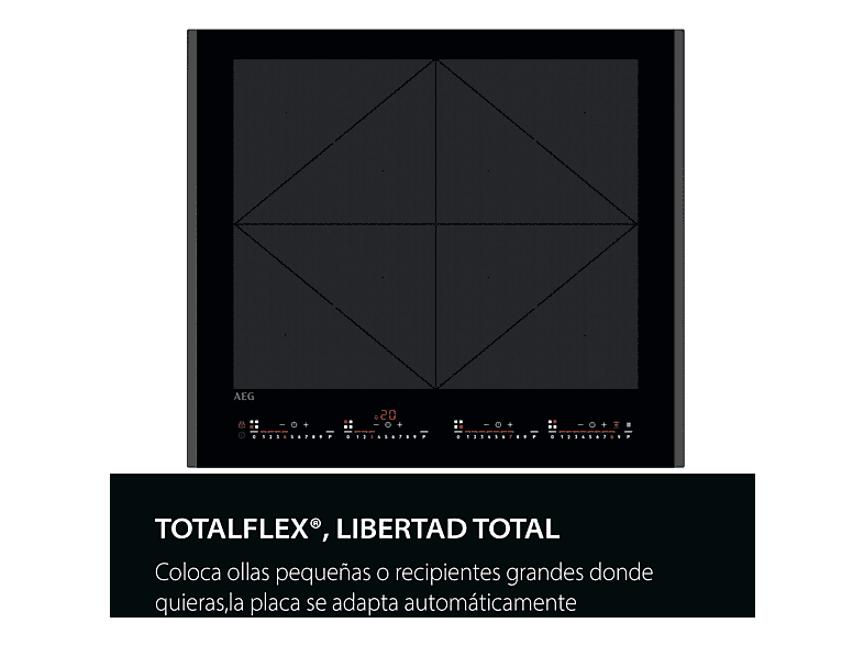 Placa inducción - AEG TR64IT00FB, 4 zonas Flex de 22 cm, Función Puente, Mandos independientes, 59 cm, Negro — foto 4