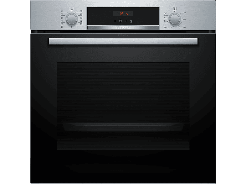 Horno - Bosch HBA574ES3, Multifunción, Pirolítico, 71 l, 59.4 cm, HotAir 3D, Asistente de limpieza con agua, Inox