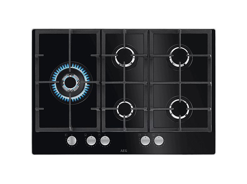 Placa de gas - AEG HKB75820NB, 5 zonas, GN + GLP (propano/butano), 75 cm, Negro