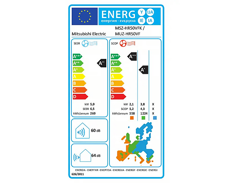 Split 1x1 - MITSUBISHI MSZ-HR50VFK, Función Inverter, Blanco — foto 5
