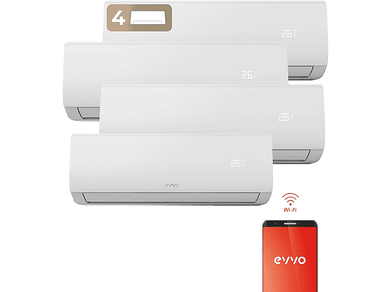 Split 4x1 - EVVO Clima WIFI 4x1 39.000 BTU (9.000 + 9.000 +9.000 +12.000), 39000 fg/h, Función Inverter, Blanco