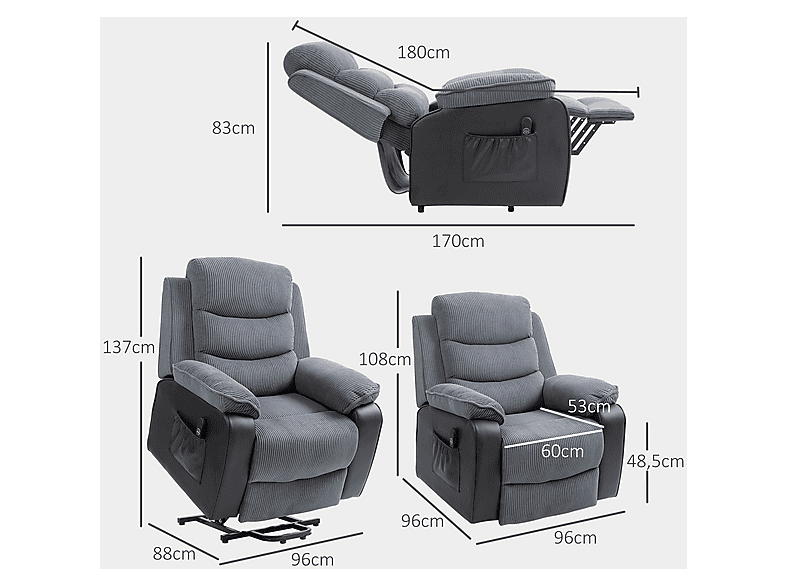 Sillón levanta personas - HOMCOM 713-178V92CG, 46 kg, Gris Oscuro — foto 3