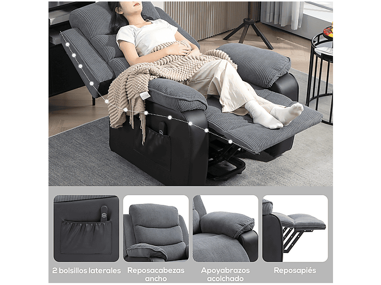 Sillón levanta personas - HOMCOM 713-178V92CG, 46 kg, Gris Oscuro — foto 4