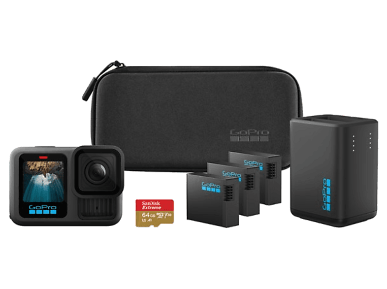 Cámara deportiva - Pack GoPro Hero 13 Black Power Bundle, HyperSmooth 6.0, 5.3 K, 27MP, Autonomía 2.5 h, HDR, Sumergible 10m, Cámara lenta, Negro