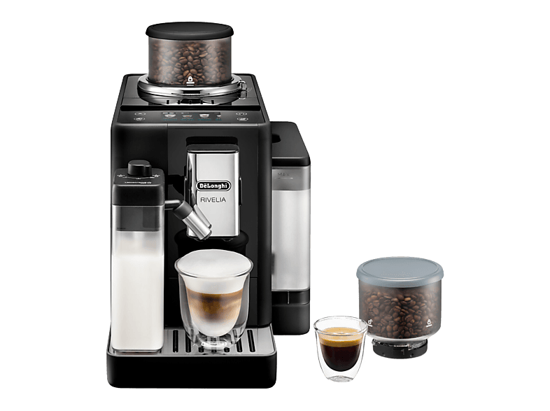 Cafetera superautomática - De'Longhi Rivelia EXAM440.55.B, 1450W, 19bar, Molinillo integrado, LatteCremaHot, Depósito leche, Táctil, 16 recetas, Negro