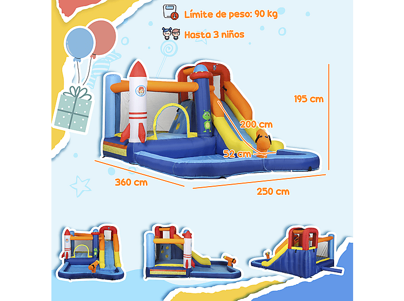 Castillo hinchable infantil - AIYAPLAY 346-017V90MX, a partir de 3 año(s), Multicolor — foto 3
