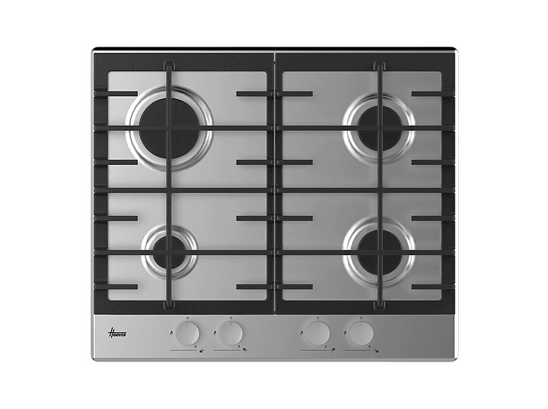 Placa de gas - HOOVER H-HOB 300 GAS HHG6BRMX, 4 zone(s) zonas, NG + LPG (Butane), 595 cm, Acero inoxidable