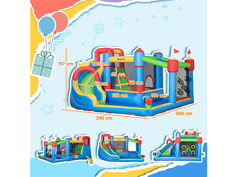 Castillo Hinchable - OUTSUNNY 342-040V90, a partir de 5 año(s), Multicolor — foto 3