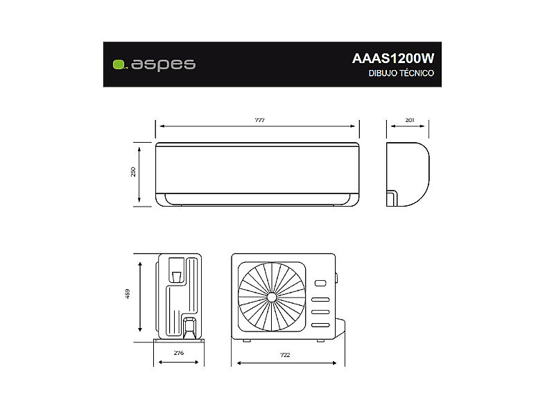 Aire acondicionado Split 1x1 - ASPES AAAS1200W, 12000 fg/h, Función Inverter, Blanco — foto 7