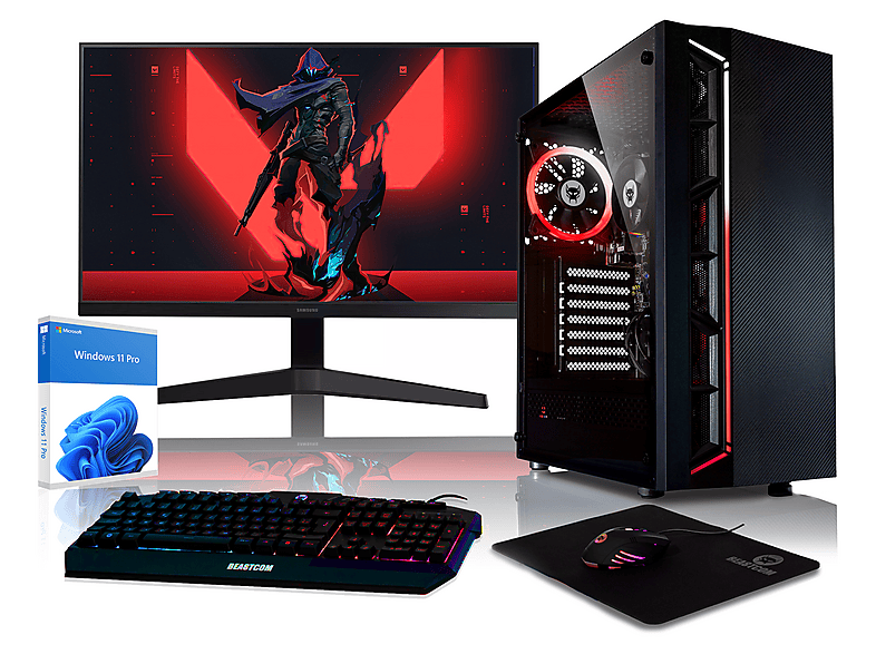 Pack PC Gaming - BEASTCOM Q3 | Essential Gaming, AMD Ryzen™ 5 3400G, 8 GB RAM, 512 GB SSD, Radeon™ RX Vega 11, Windows 11 Home, Monitor 24 " UHD 4K, Negro