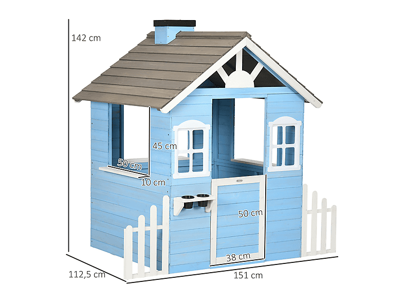Casa de madera - OUTSUNNY 345-025V00BU, a partir de 3 año(s), Azul — foto 3