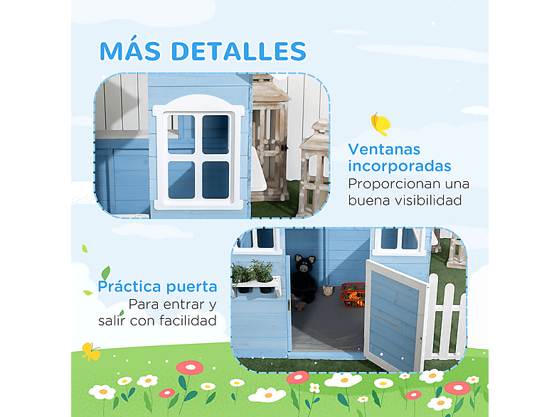 Casa de madera - OUTSUNNY 345-025V00BU, a partir de 3 año(s), Azul — foto 4