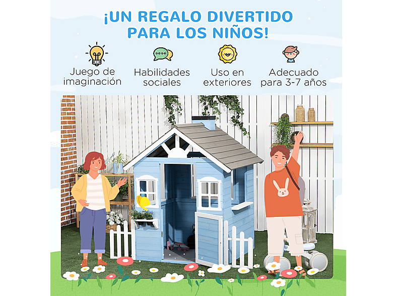 Casa de madera - OUTSUNNY 345-025V00BU, a partir de 3 año(s), Azul — foto 6