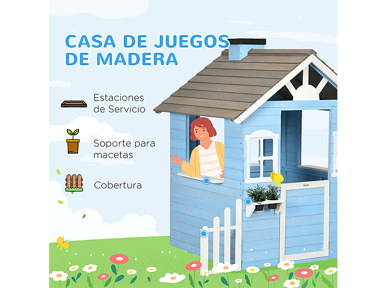 Casa de madera - OUTSUNNY 345-025V00BU, a partir de 3 año(s), Azul — foto 7