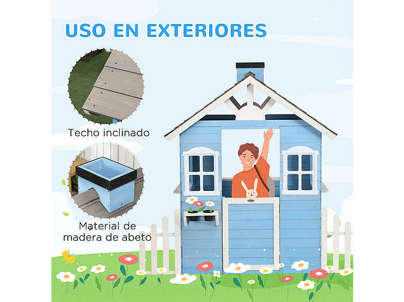 Casa de madera - OUTSUNNY 345-025V00BU, a partir de 3 año(s), Azul — foto 8