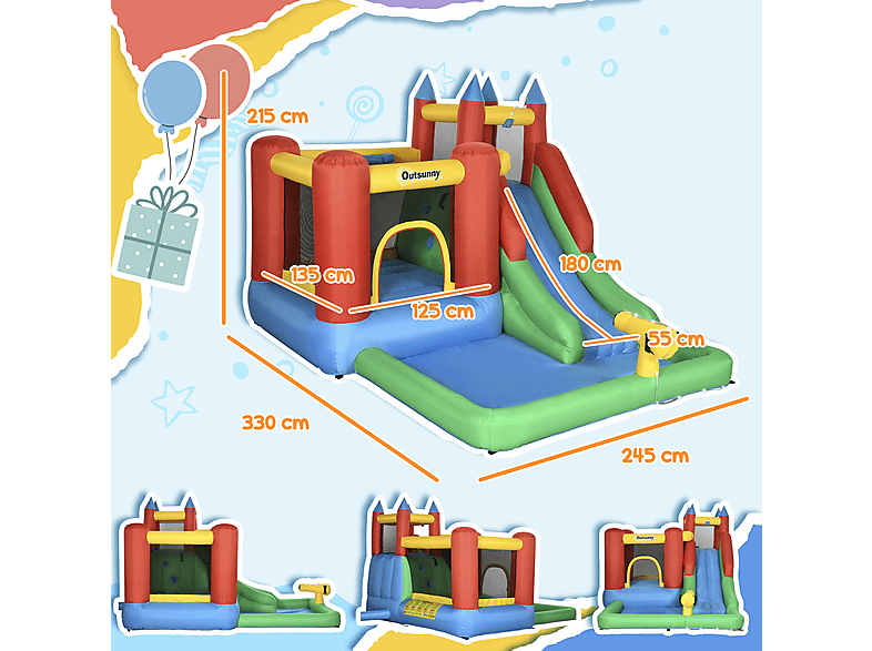 Castillo Hinchable - OUTSUNNY 330x245x215 cm, a partir de 3 año(s), Multicolor — foto 3