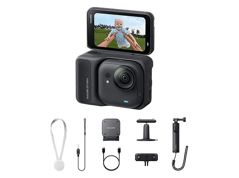 Cámara deportiva - Insta360 GO Ultra Creator Bundle, 4K, 200min Autonomía, Sensor 1/1,28" CMOS, Pantalla Táctil Abatible, IPX8, Negro