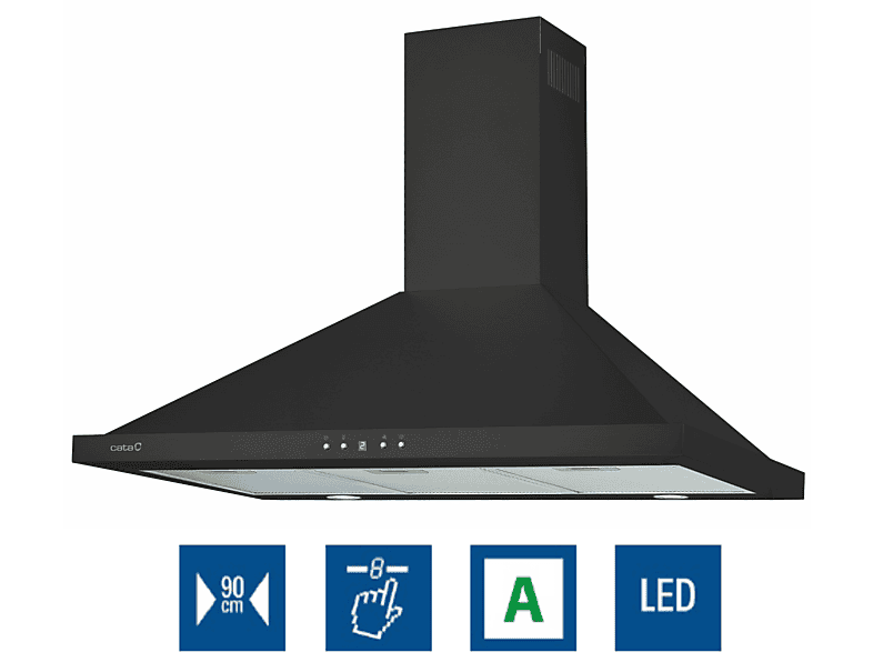 Campana decorativa - CATA BETA PRO 9000 BK, 3 velocidades, 561 m³/h, 90 cm, Negro