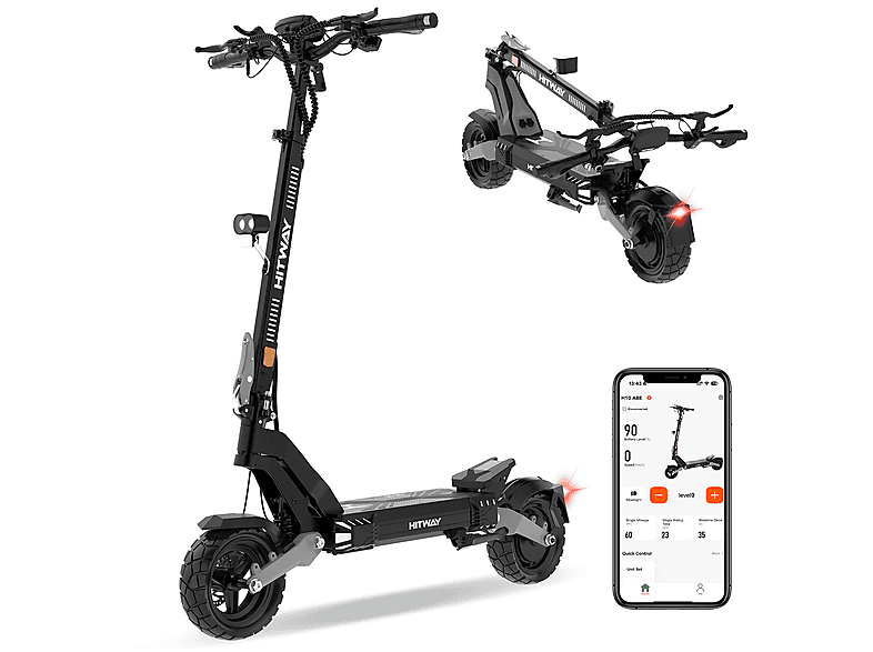 Patinete eléctrico - HITWAY H10P, Pot. máx. 1600 W, Carga máx. 120 kg, 28600,00 mAh, H10P-Gris