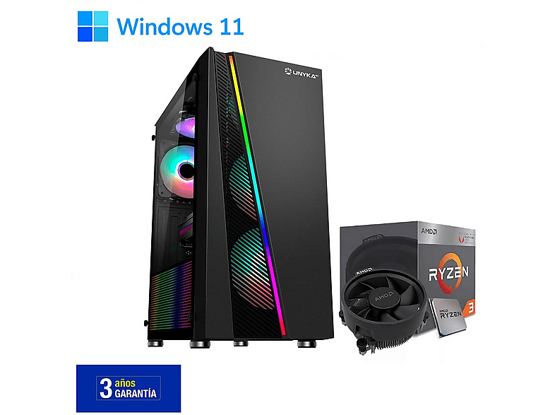 PC Gaming - JOYBE COMPUTERS PC Gaming AMD - Ordenador Gaming Ryzen 5 5600G, AMD Ryzen™ 5 5600G, 16 GB RAM, 256 GB SSD, Radeon™ RX Vega 7, Windows 11 Pro, Negro ARGB
