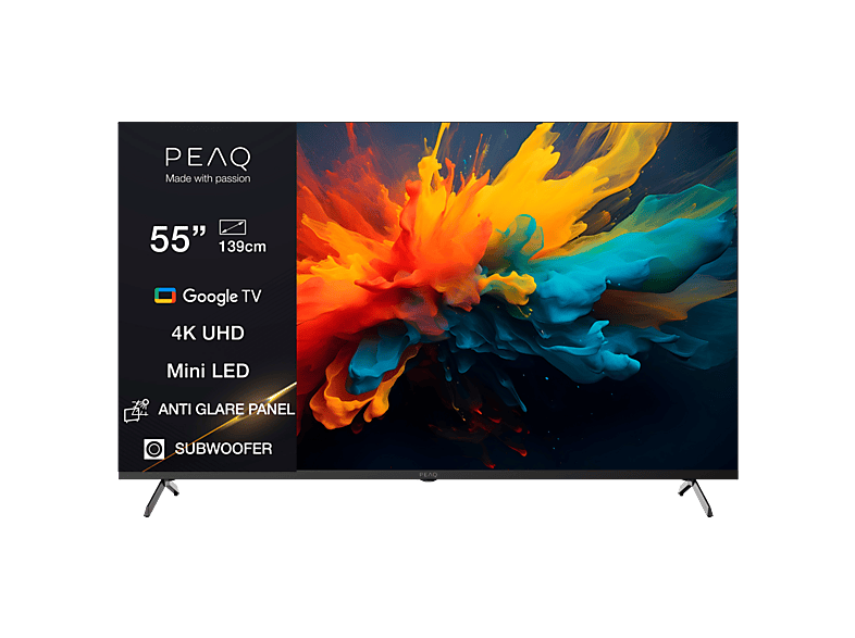 TV Mini LED 55" - PEAQ PTV 55GMU-5026C AG, UHD 4K, Smart TV, Google TV, HDR10, Negro