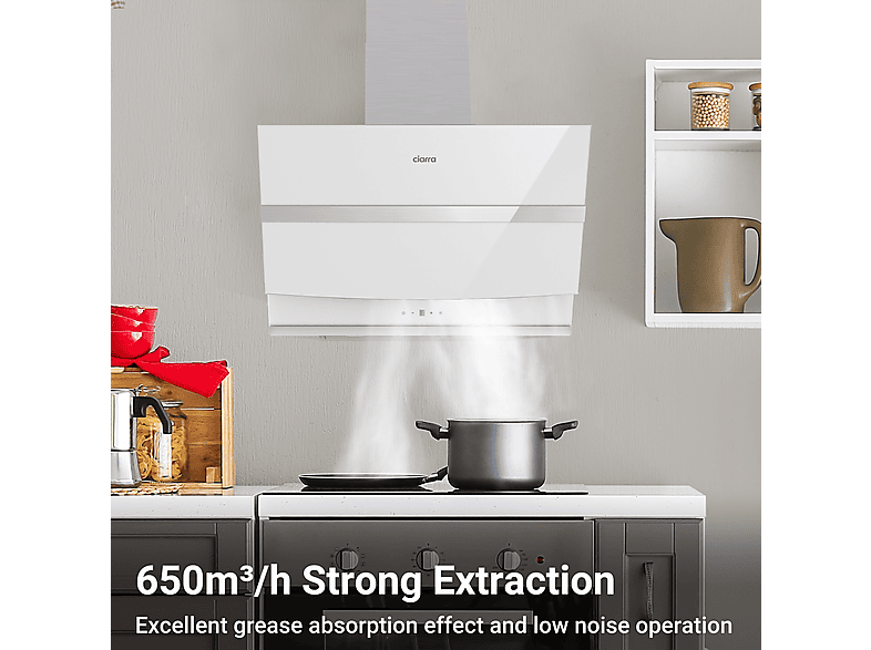 Campana Decorativa - CIARRA CBCW6736N, 4 velocidades, 650 m³/h, 595 mm, Blanco — foto 3