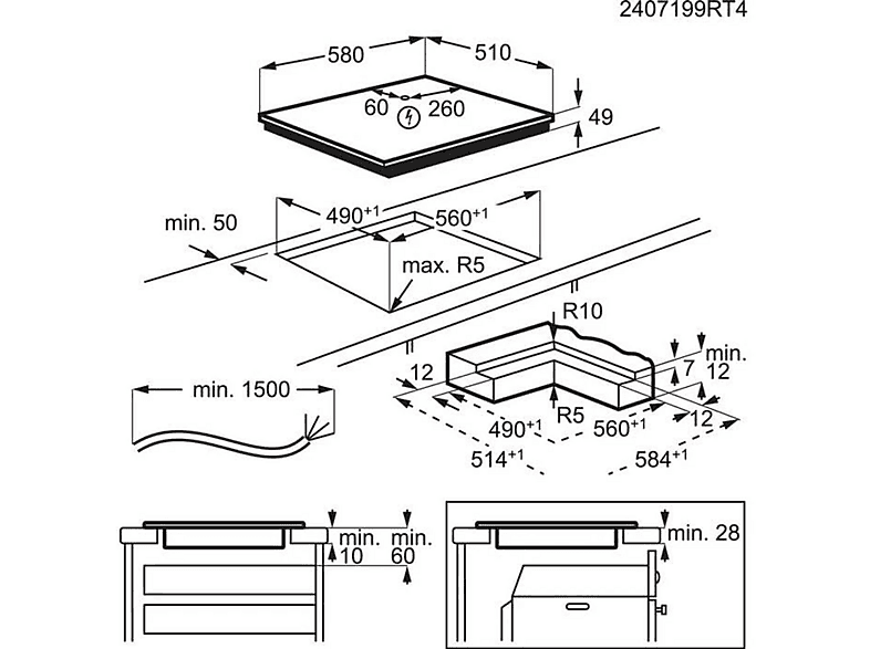 Placa de inducción - AEG Serie 5000, 3 zonas, No aplica, 580 mm, Negro — foto 3