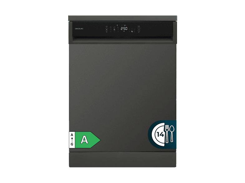 Lavavajillas - Cecotec Bolero Aguazero 6800 Dark, 14 cubiertos, Clase A, Inverter Plus Duo, 8 programas, SteamMax, BlueWater, O2 Dry, Negro