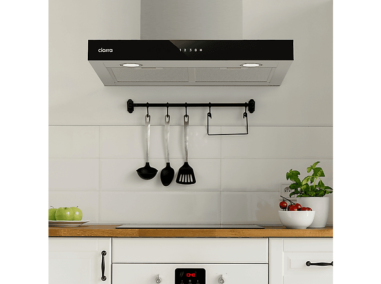 Campana Decorativa - CIARRA CBCS6102, 4 velocidades, 650 m³/h, 600 mm, Negro+Inoxi — foto 8