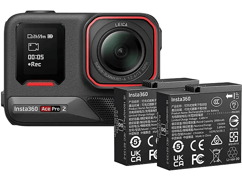 Cámara deportiva - Insta360 Ace Pro 2, 8K, 180 minutos Autonomía, Negro