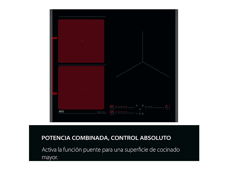 Placa inducción - AEG TI63IQ1BFB, 3 zonas, Zona grande 28 cm, Sensor de ebullición, 59 cm, Negro — foto 4