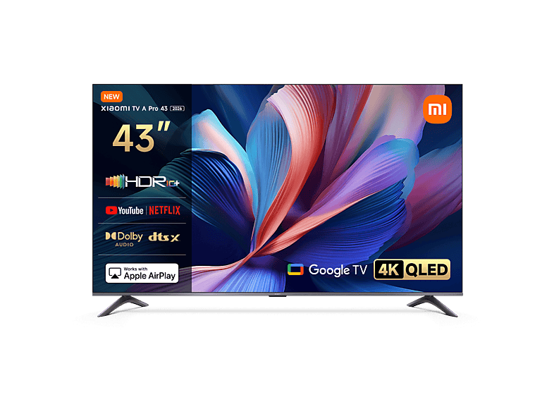 TV QLED 43" - Xiaomi 43 A PRO, QLED 4K, Quad cortex A55, Smart TV, Google TV, Negro