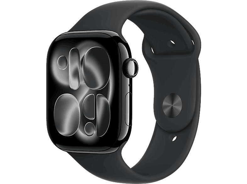 Apple Watch Series 11 (2025), GPS, 46 mm, Caja de aluminio Negro Azabache, Correa deportiva Negra, S/M, Calidad del sueño, 24h Autonomía