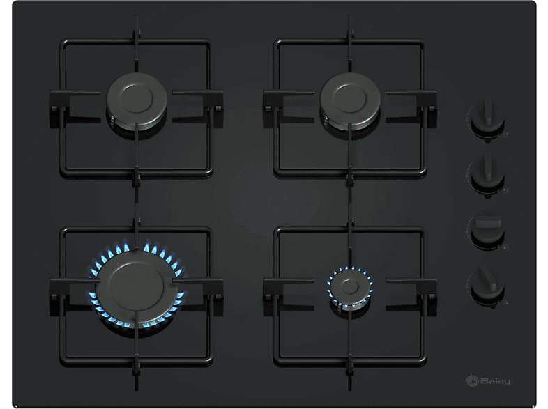 Placa de gas - Balay 3ETG464SB, 4 zonas, Gas butano, 59 cm, Negro