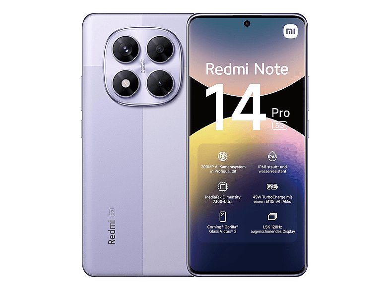 XIAOMI REDMI NOTE 14 PRO 6.67P/5G/8N/8+256GB/P, Morado lavanda, Móvil Android, 256 GB, 8 GB RAM, 6,67 " AMOLED 1.5K, MediaTek Dimensity 7300-Ultra, 5110 mAh — foto 1