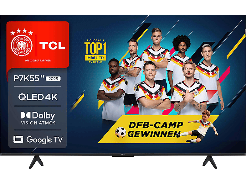 TV QLED 55" - TCL 55P7K/QLED, UHD 4K, AiPQ Processor, Smart TV, DVB-T2 (H.265), Negro