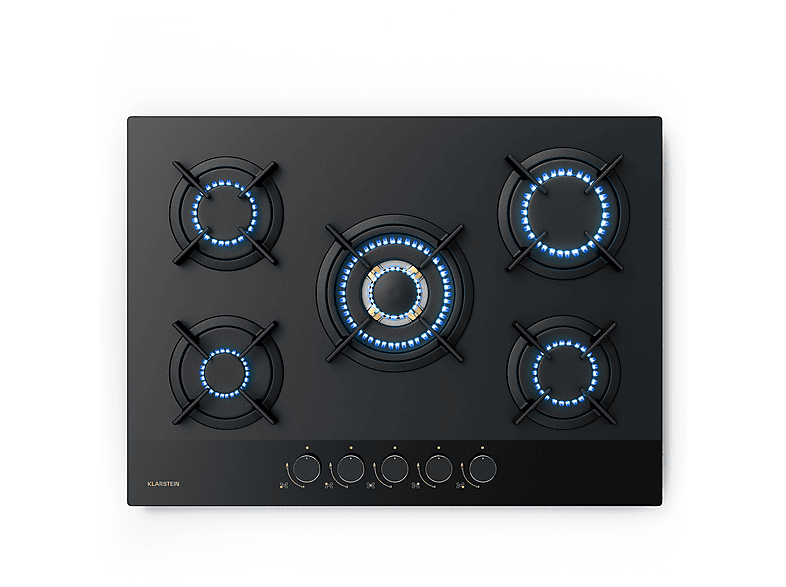 Placa de gas - KLARSTEIN Goldflame Nano Matte, 5 zonas, 70 cm, Negro