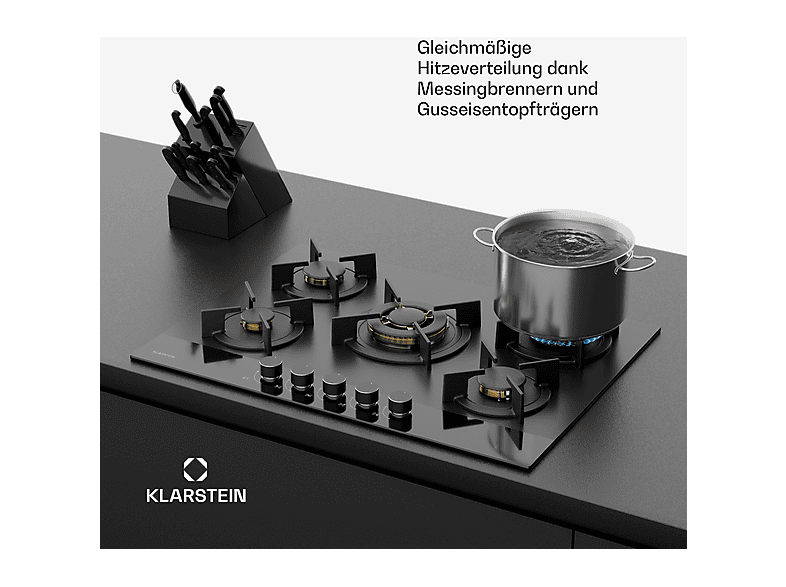 Placa de gas - KLARSTEIN Goldflame Nano Matte, 5 zonas, 70 cm, Negro — foto 4