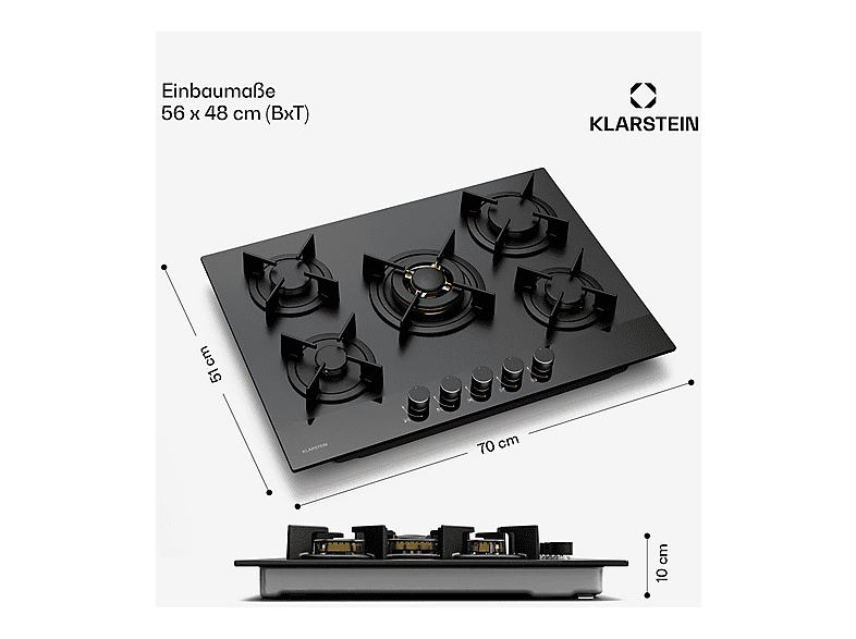Placa de gas - KLARSTEIN Goldflame Nano Matte, 5 zonas, 70 cm, Negro — foto 7