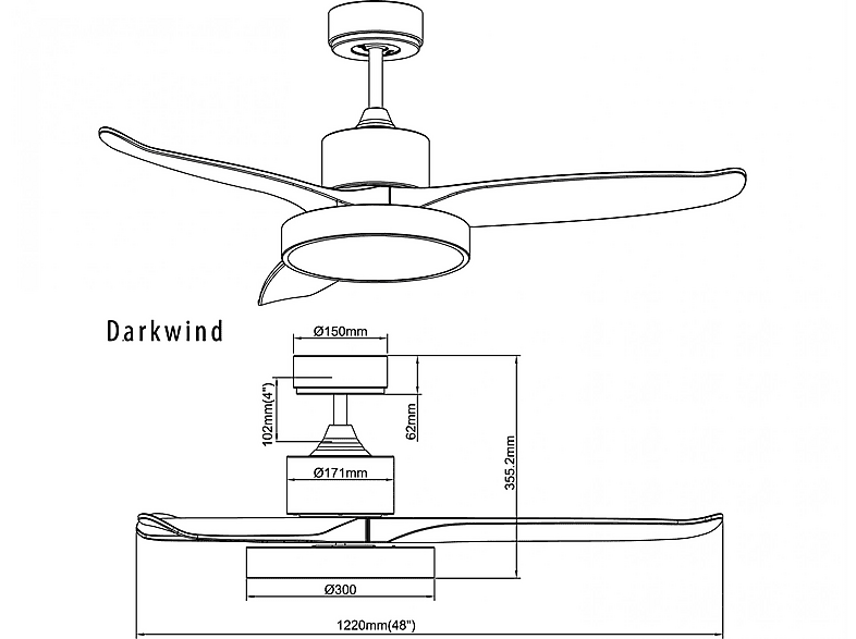Ventilador de techo - KLASSFAN DARKWIND, 40 W, 6 velocidades, Negro — foto 5